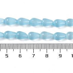 キャッツアイビーズ連売り  多面カット  ティアドロップ  ライトブルー  10x6mm  穴：1mm  約42個/連  14.76''（37.5センチメートル）&nbsp;CE-U001-02A