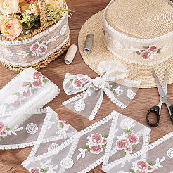 15ヤードポリエステル刺繍フラワーメッシュリボン  ダークサーモン  3-3/8インチ（85mm）&nbsp;SRIB-GA0001-11A