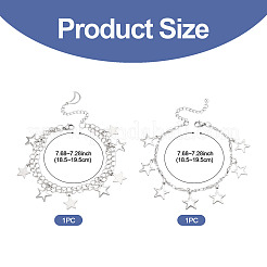 304ステンレススチール製スターチャームブレスレット2個  ステンレス鋼色  7.68~7.28インチ（18.5~19.5cm）&nbsp;BJEW-TADJ00003