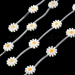 天然ニシキウズガイシェルビーズ連売り  エナメル  デイジーの花  ゴールド  10x10x3.5~4mm  穴：0.6mm  約15個/連  15.67''（39.8センチメートル）&nbsp;BSHE-E030-06B