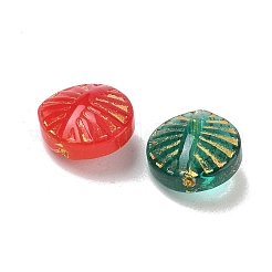 ベーキングペイント透明ガラスビーズ  ゴールドライン入り  フラットラウンド  ミックスカラー  12x12x7mm  穴：1mm&nbsp;GL-CBA8D6A-13