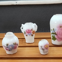 セラミック花瓶ミニチュア装飾品  マイクロランドスケープガーデンドールハウスアクセサリー  小道具の装飾のふりをする  ソーサー付き  花柄  ホワイト  7個/セット&nbsp;BOTT-PW0001-154