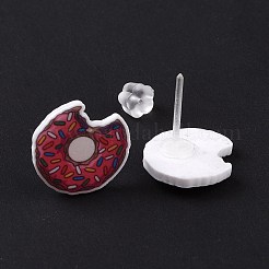 女性のためのプラピン付きのカラフルなアクリルイミテーションフードスタッドピアス  ドーナツ  13mm  ピン：0.9mm&nbsp;EJEW-F293-02C