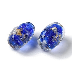 手作りの金砂ランプワーク ビーズ 連  オーバル  ブルー  11~12x17~17.5mm  穴：1.8mm  約25個/連  16.14''（41センチメートル）&nbsp;LAMP-Z007-05D