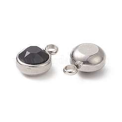 カット加工ガラスチャーム  304ステンレススチール製金具付き  フラットラウンドペンダント  ブラック  14x10x6.5mm  穴：2.5mm&nbsp;GLAA-G019-P12