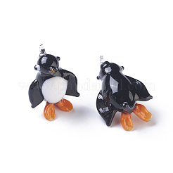 手作りランプワークペンダント  ペンギン  ブラック  24~32x17~20x12~20mm  穴：2~4mm&nbsp;LAMP-L075-087