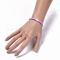 手作りポリマー粘土ヘイシビーズ子供用ストレッチブレスレット  ガラスパールビーズ付き  ミックスカラー  1-3/4インチ（4.5cm）&nbsp;BJEW-JB04326-M