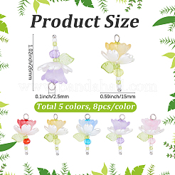 40個 5色アクリル&ABSプラスチック模造真珠ペンダント  花  プラチナ真鍮ループ付き  ミックスカラー  26mm  穴：2.5mm  8個/カラー&nbsp;FIND-BM0001-51