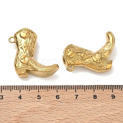 304ステンレスペンダント  花柄のチャームが付いたカウボーイブーツ  イオンプレーティング（ip）  18KGP本金メッキ  28x25x8mm  穴：2mm&nbsp;SA-CBAE5AC-24G
