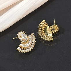扇形の真鍮と透明なキュービックジルコニアを使用した女性用スタッドピアス  18KGP本金メッキ  18.5x21.5mm&nbsp;KK-CBA36A2-13G