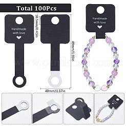 紙製ディスプレイカード100枚  ブレスレット用  ネックレス  ヘアバンド  ハートと言葉の長方形  ブラック  4.9x4x0.55cm  穴：10~10.5mm&nbsp;CDIS-SC0001-08