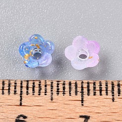 つや消し透明なアクリルビーズ  花  金箔  コーンフラワーブルー  5.5~6x3mm  穴：1.5mm  約1086個/50g&nbsp;X-OACR-N137-72K