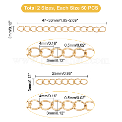100個 2スタイル 304 ステンレススチールカーブチェーンエクステンダー  エンドチェーン  ゴールドカラー  25~53x3~4mm  50個/スタイル&nbsp;STAS-UN0038-14G