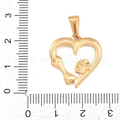 304ステンレスペンダント  PVD真空メッキ  骨と犬の足跡が付いたハートのチャーム  ゴールドカラー  21x20x2mm  穴：7x3.5mm&nbsp;STAS-H265-01B-G