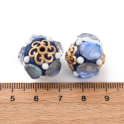 手作り樹脂インドネシアラウンドビーズ  合金パーツ  ラウンド  マリンブルー  19x16.5mm  穴：2mm&nbsp;IPDL-P005-25KCG-01
