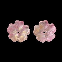 染色＆加熱グラデーションカラーガラスビーズキャップ  5  - 花びらの花  グリッターパウダー付き  ミックスカラー  13x14x5mm  穴：1.6mm&nbsp;GLAA-D307-01
