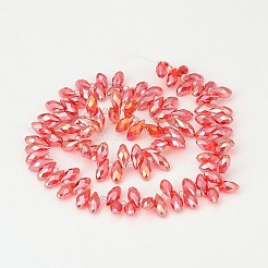 電気メッキガラスビーズセット  トップドリルビーズ  多面カットティアドロップ  ABカラーメッキ  レッド  12~13x6mm  穴：1mm  約95~99個/連  15.7~18インチ&nbsp;EGLA-J068-AB02