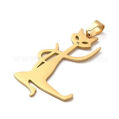304ステンレスペンダント  レーザー切断  カンフー猫チャーム  18KGP本金メッキ  34x21x1mm  穴：6x3mm&nbsp;STAS-O005-05G