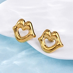 女性用304ステンレススチールスタッドピアス  18KGP本金メッキ  リップ  22x25.5mm&nbsp;EJEW-F357-03G-01