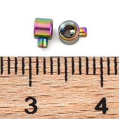 イオンプレーティング（IP）304ステンレス鋼クリンプビーズ  コラム  虹色  4x3x2.5mm  穴：0.8mm&nbsp;STAS-P373-03MC
