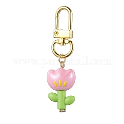 花のアクリルペンダント装飾  合金製回転留め金チャーム、バッグ、キーチェーン、装飾品  ミックスカラー  65x17.5x12mm&nbsp;HJEW-JM01882
