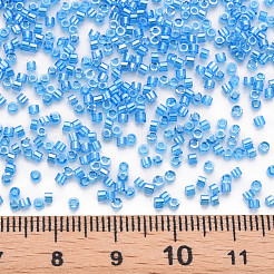 ガラスシリンダービーズ  シードビーズ  透明色光沢  丸い穴  ドジャーブルー  1.5~2x1~2mm  穴：0.8mm  約8000個/袋  約1ポンド/バッグ&nbsp;SEED-S047-G-006