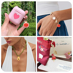 フルーツ不透明樹脂ペンダント42個、6スタイル  プラチナ鉄ループ付き  ミックスカラー  混合図形  17~36.5x17~22x6.5~22mm  穴：2mm  7個/スタイル&nbsp;RESI-TA0005-16