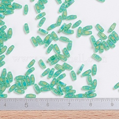 MIYUKIクォーターティラビーズ  日本製シードビーズ  2穴  （qtl146fr）マット透明グリーンab  5x1.2x1.9mm  穴：0.8mm  約2400個/50g&nbsp;SEED-X0054-QTL146FR