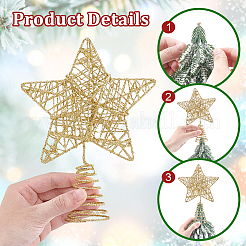 キラキラ輝く鉄製のクリスマスツリートップの星飾り  クリスマスツリーの装飾用  ゴールドカラー  131x46x190mm&nbsp;AJEW-WH0031-83