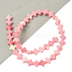 合成サンゴ染めビーズ連売り  クロス  ピンク  8x8x3mm  穴：1mm  約42個/連  12.99''（33センチメートル）&nbsp;SHEL-F009-01