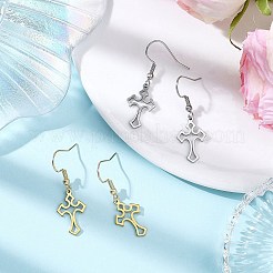クロス 304 ステンレススチール ダングル イヤリング  ゴールデン·ステンレス鋼色  37x12mm  2のペア/セット&nbsp;EJEW-JE06692