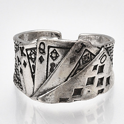 合金カフ指輪  ワイドバンドリング  ポーカー  アンティークシルバー  usサイズ9 3/4(19.5mm)&nbsp;X-RJEW-T006-23
