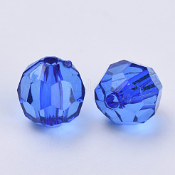 透明なアクリルビーズ  多面カット  ラウンド  ブルー  6x5.5mm  穴：1.7~1.8mm  約4200個/500g&nbsp;TACR-Q257-6mm-V44