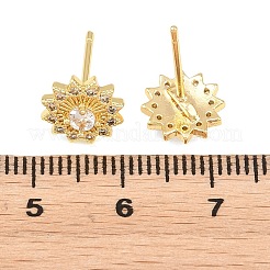 真鍮製 マイクロパヴェ キュービックジルコニア スタッドピアス 女性用  花  カドミウムフリー＆鉛フリー  長持ちメッキ  ラックめっき  18KGP本金メッキ  透明  9mm&nbsp;KK-A305-04G-02