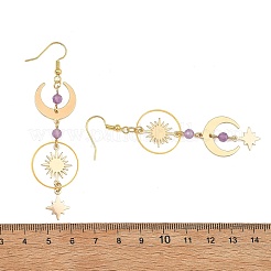 真鍮と天然アメジストのドロップピアス  スターとムーン  ゴールドカラー  80x20mm&nbsp;EJEW-TA00832