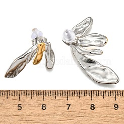 304ステンレススチール製ツートンカラースタッドピアス（女性用）  18KGP本金メッキ  左右  花びら  イヤリング1：13x22mm  イヤリング2：17x32mm&nbsp;EJEW-R023-01GP-04