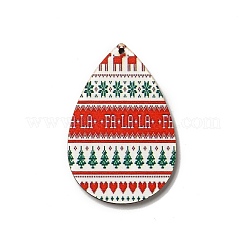 片面プリントウッドビッグペンダント  クリスマスティアドロップチャーム  レッド  54x36.5x2.4mm  穴：2mm&nbsp;WOOD-H102-03A