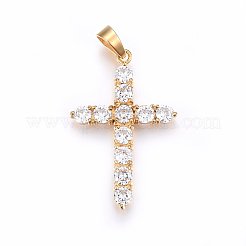 304ステンレスペンダント  キュービックジルコニアとスナップオンベイル  クロス  透明  ミックスカラー  37.5x25x3.5mm  穴：5x7mm&nbsp;STAS-E439-88