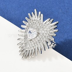 真鍮マイクロペーブクリアキュービックジルコニアカフリング  カドミウムフリー＆鉛フリー  ハート  18KGP本金メッキ  33x27mm&nbsp;RJEW-P155-04C-P