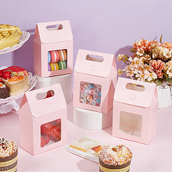 窓付き長方形の紙製ギフトバッグ  誕生日用のキャンディトート  結婚式  ピンク  10x5.8x15cm&nbsp;CON-WH0088-85B