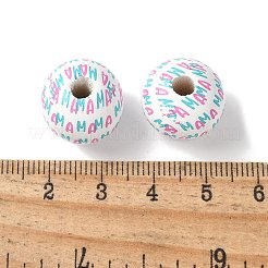 母の日をテーマにしたプリント木製ヨーロピアンビーズ  大穴ビーズ  ラウンド  ママ  言葉  16.5x14.5mm  穴：4mm&nbsp;WOOD-F016-02