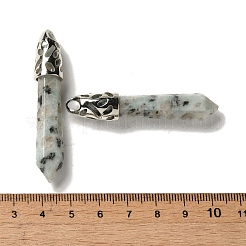 天然ゴマジャスパーの尖った大きなペンダント  ラックメッキのファセット加工された弾丸チャーム、プラチナメッキの真鍮製金具  56~65x11~11.5x10~10.5mm  穴：4mm&nbsp;G-Z055-01P-04