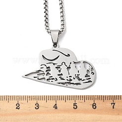 201ステンレススチール中空カットカウボーイハットペンダントネックレス  ステンレス鋼色  23.66インチ（60.1cm）&nbsp;LS-NJEW-H065-30P