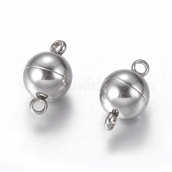 変色しにくい304ステンレススチールのループ付きマグネット留め具  ラウンド  ステンレス鋼色  14x8mm  穴：2mm&nbsp;STAS-K006-8mm-04C