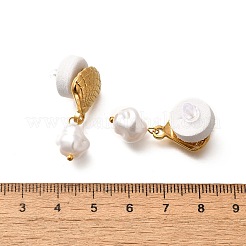 304ステンレススチールプラスチックパールダングルスタッドピアス  ゴールドカラー  シェル形状  33x16mm&nbsp;LS-EJEW-G422-01G-03