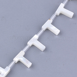 天然石シーシェルビーズ  パールシェルのホワイトシェルマザー  トップドリルビーズ  文字.t  10x2.5~11.5x3mm  穴：0.8mm&nbsp;X-SHEL-T012-60T