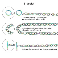 ユニセックス 304 ステンレススチール アズキチェーン ブレスレット  トグル留め金付き  虹色  7-5/8インチ（19.4cm）  6mm  10個/箱&nbsp;BJEW-UN0001-11