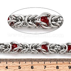 304ステンレススチールビザンチンチェーン  溶接されていない  スプールで  ステンレス鋼色  ガラスビーズ  レッド  10mm&nbsp;CHS-K024-06P-02