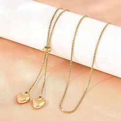 調節可能な304ステンレススチール製ハートタッセルベネチアンチェーンラリアットネックレス（女性用）  イオンプレーティング（ip）  ゴールドカラー  28.35インチ（72cm）&nbsp;SA-D001-03G