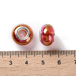 UVメッキ樹脂ヨーロピアンビーズ  大きな穴ビーズロンデル  プラチナトーン合金ダブルコア  オレンジ  13.5x9mm  穴：5mm&nbsp;RESI-M001-03E